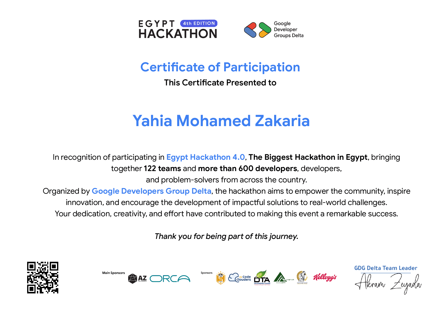 GDG Hackathon certificate